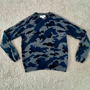M Magaschoni 100% Cashmere Sweater Womens Small Blue Gray Camo Crewneck Classic